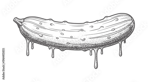 Dripping Dill Pickle With Stippled Texture liquid food