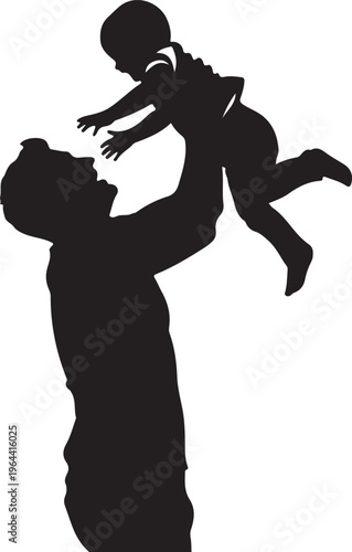 Black silhouette, father and child, playful family, happy parenthood, vector icon