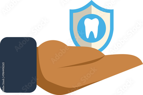 Hand presenting a tooth shield, symbolizing dental insurance and health care