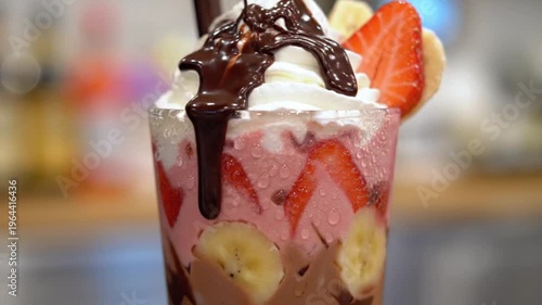 Strawberry Banana Chocolate Dessert Drink.