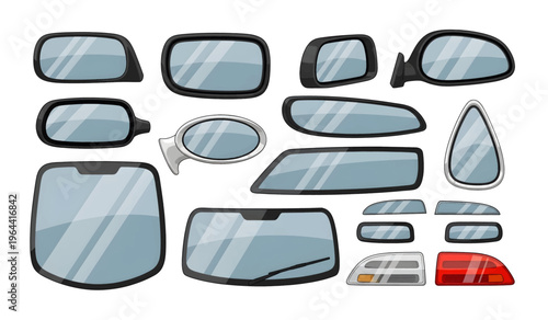 Collection of Car Window Glass Automotive Parts.