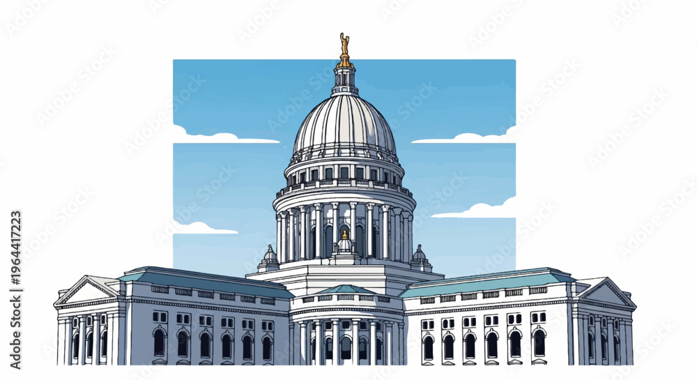 Obraz premium Majestic dome building with classical columns and clear blue sky