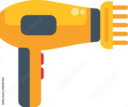 Yellow hair dryer with nozzle attachment for hair care and styling