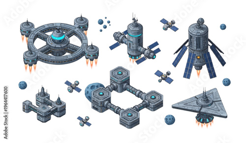 Collection of Space station modules and satellites.