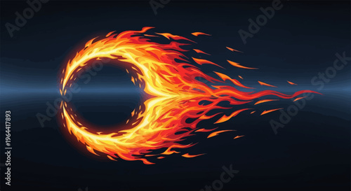 Fiery ring with reflection against dark backdrop
