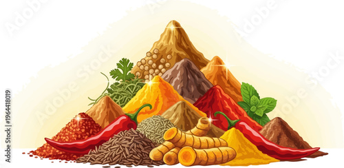 Colorful mountain of spices with herbs and chilies