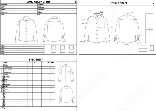 Men’s Full Sleeve Shirt Tech Pack Template Front and Back View