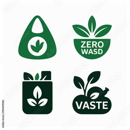 Collection of green eco-friendly and zero waste icons symbolizing sustainable living recycling and environmental conservation efforts
