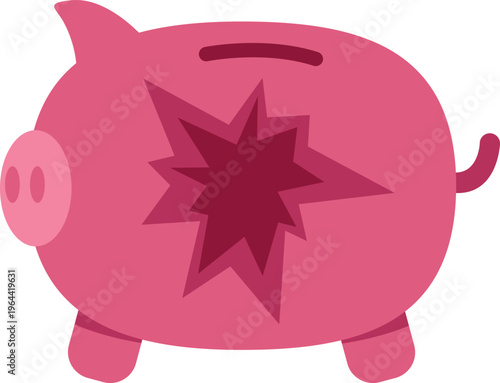 Pink piggy bank with a shattered hole symbolizing financial crisis and lost savings
