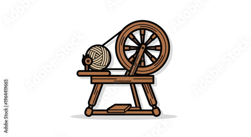 Vintage wooden spinning wheel machine.