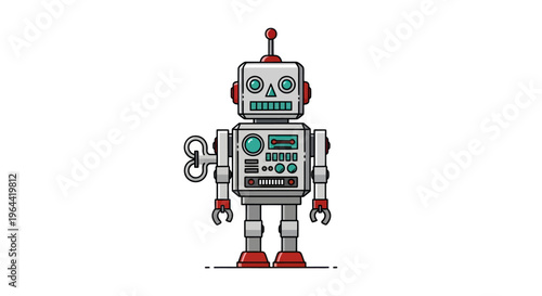 Vintage Robot Character Design Illustration.