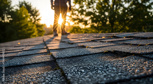 Roof Inspection at Sunrise – Construction Photography