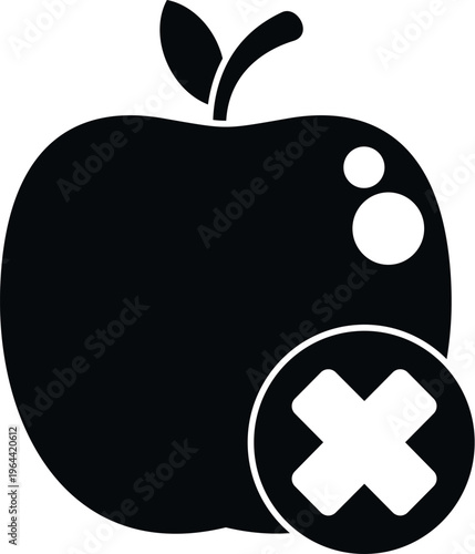 Apple fruit icon with a white cross mark representing rejection or unhealthiness