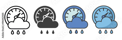 Pressure icon with cloud and wind design, outline solid color styles, minimal vector symbol for air pressure weather forecast wind force climate concept.
