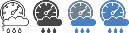 Pressure icon with cloud and wind design, outline solid color styles, minimal vector symbol for air pressure weather forecast wind force climate concept.
