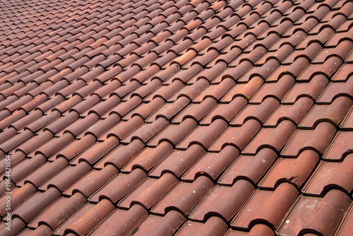 Tableau sur toile Full frame background of a red clay tile roof pattern.