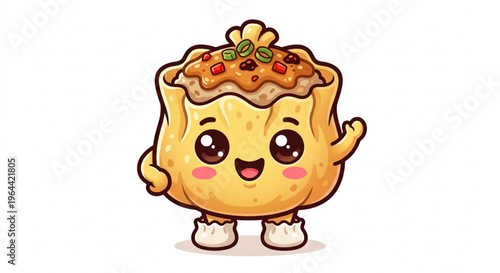 Cute Kawaii Dim Sum Character Mascot Vector Illustration, Happy Steamed Bun Baozi Cartoon Isolated on White Background