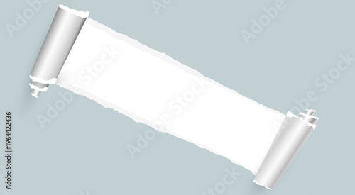 左右からめくれた質感のある破れた紙が横長に広がるリアルなテクスチャ付きコピースペースバナーデザイン素材