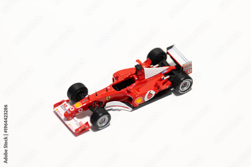 Obraz premium Bucharest Romania 29 march 2026.Detailed scale model of a 2002 Ferrari Formula 1 race car, inspired by the legendary Scuderia Ferrari design.