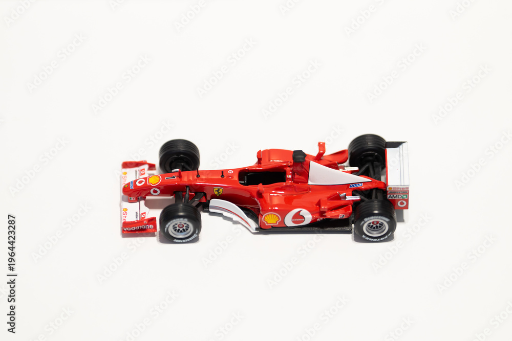 Obraz premium Bucharest Romania 29 march 2026.Detailed scale model of a 2002 Ferrari Formula 1 race car, inspired by the legendary Scuderia Ferrari design.