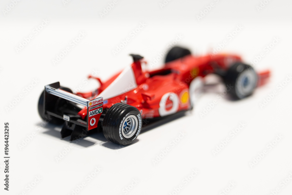 Obraz premium Bucharest Romania 29 march 2026.Detailed scale model of a 2002 Ferrari Formula 1 race car, inspired by the legendary Scuderia Ferrari design.