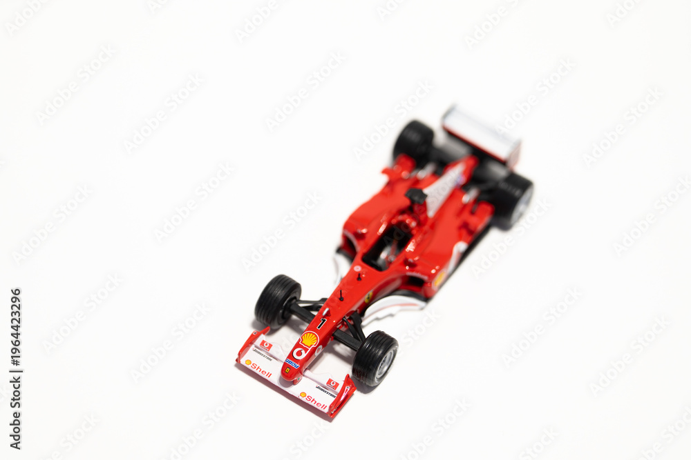 Obraz premium Bucharest Romania 29 march 2026.Detailed scale model of a 2002 Ferrari Formula 1 race car, inspired by the legendary Scuderia Ferrari design.
