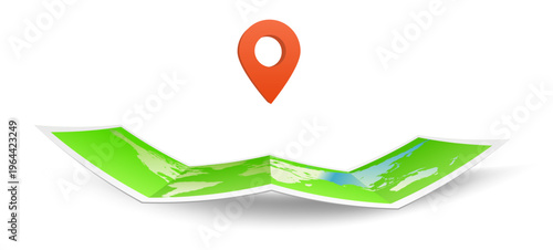 位置情報ピンと折りたたみ地図を組み合わせたナビゲーションコンセプトの立体風イラスト素材