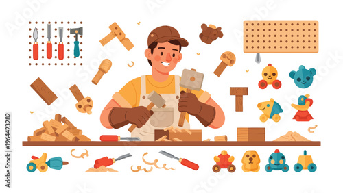 Artisan's Craftsmanship: A skilled artisan, enveloped in the essence of creativity, meticulously sculpts wood. A testament to a world of expertise.