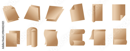 折れやめくれや重なりをリアルに表現したナチュラルなクラフト紙素材コレクション（ベージュトーンのシンプル背景用デザインパーツ集）