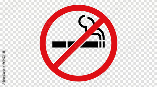 A clear and universally recognized no smoking sign with a red circle and diagonal line over a black cigarette and smoke.