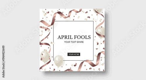 Colorful April Fools Day social media template with a fun, clean design and large copy space for a prank campaign on a white background