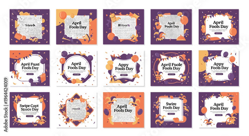 Colorful April Fools Day social media templates with fun and clean designs for prank campaigns on Instagram, Facebook, LinkedIn, and more