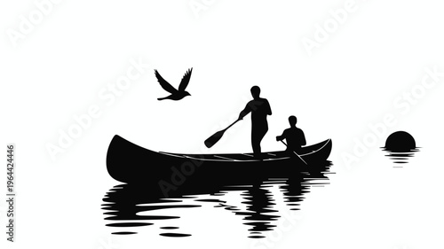 Canoe reflection with mirrored horizon