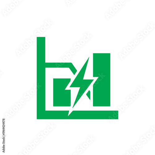 Green stylized bar chart graphic intersected by a lightning bolt shape signifying green energy or sustainable metrics improvement.
