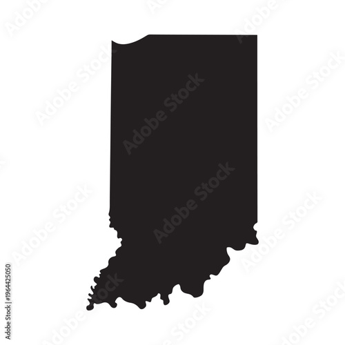 A stark silhouette depicts the geographical outline of the state of indiana