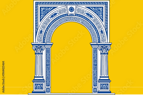 Blue and white archway entrance.