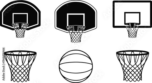 Basketball court equipment silhouette set