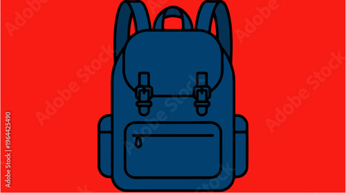 Blue Backpack on Red Background.