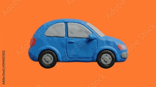 Blue toy car on orange.