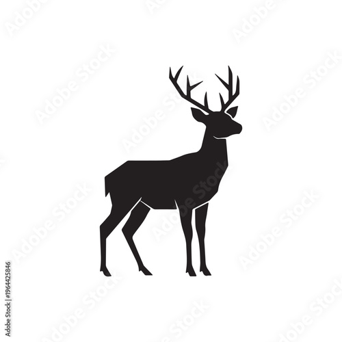 Black silhouette of deer with antlers standing still looking right