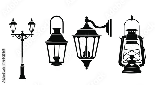 Street lamp silhouettes on sidewalk