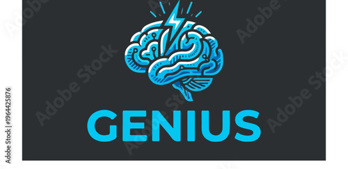 Brain with lightning genius idea.