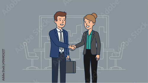 Businessman and woman shaking hands.