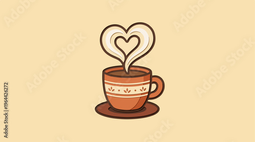 Cartoon coffee cup with heart.