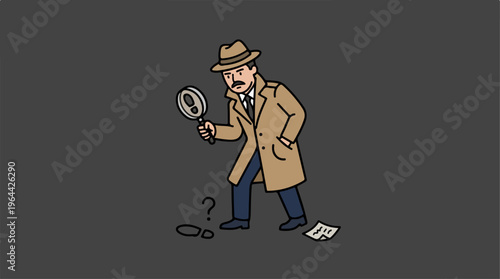 Cartoon detective with magnifying glass.