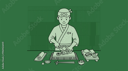 Chef preparing sushi meal.