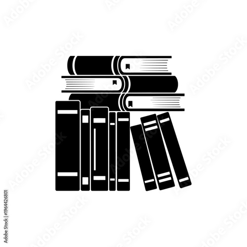 Vector illustration of black and white icons and books set