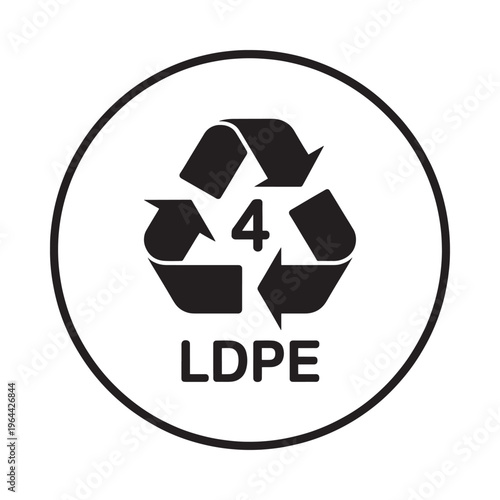 Recycling symbol with number four indicating ldpe plastic type and material