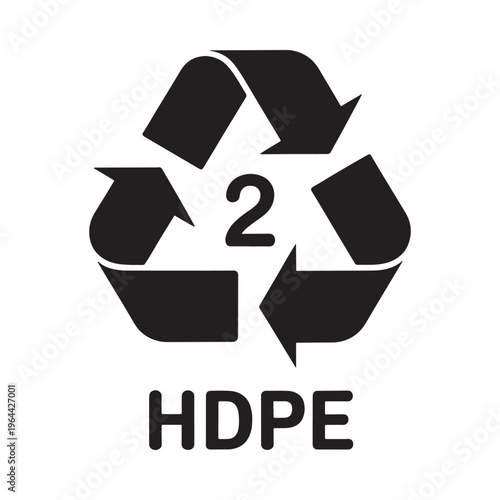 Black recycling symbol with number two and hdpe identification below it