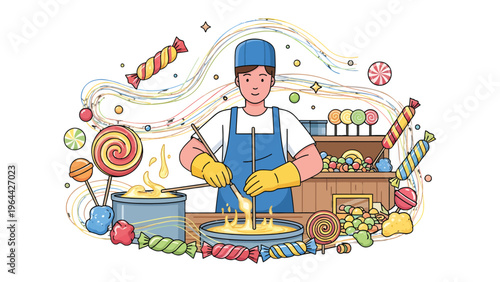 Sweet Alchemy: Witness a confectioner at work, meticulously crafting colorful candies, evoking a sense of sweet delight and artistic mastery.